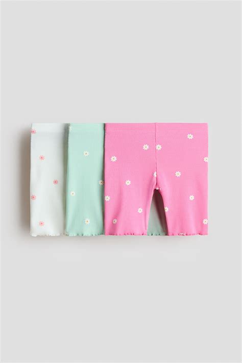 Pink/Floral 3-pack ribbed cycling shorts for kids | H&M IN