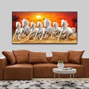 AADEECRAFT Seven Running Horses at Sunrise Canvas Wall Painting ...
