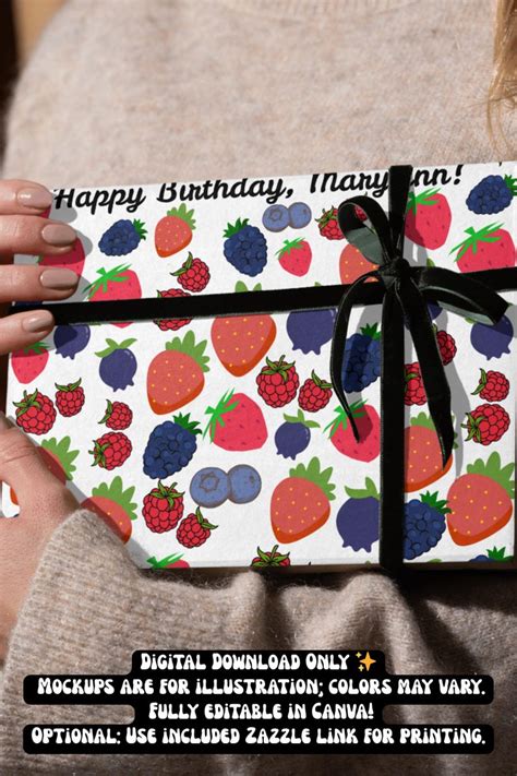 Berry First Birthday Wrapping Paper - Editable Canva Template ...