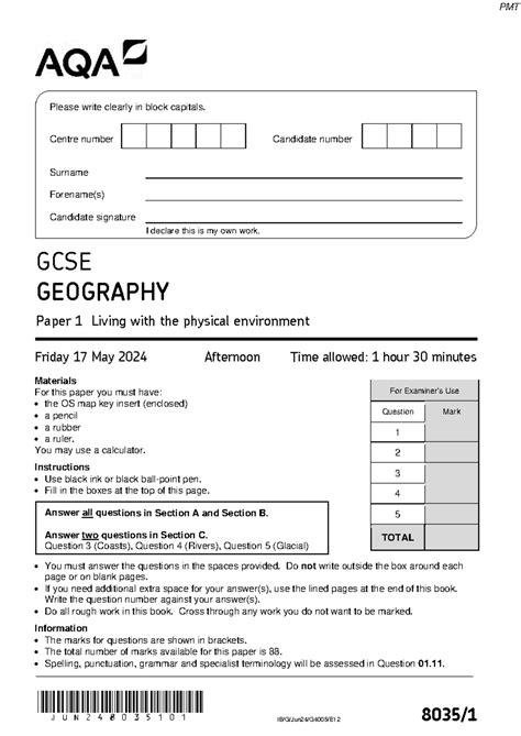 GCSE GEOGRAPHY Paper 1: Living with the Physical Environment - June ...