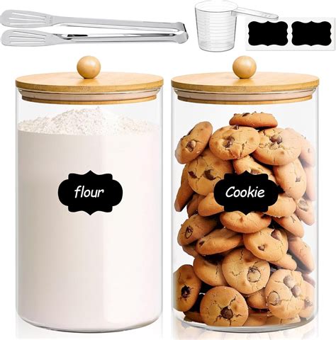 1 Gallon Cookie Jar, Large Glass Jar with lid, Glass Canisters with Set of 2, 3.9 Qt Flour ...
