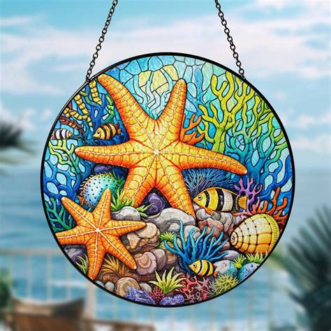 Beach House Glass Suncatcher, Sea Ocean Window Hanging, Summer Vibes ...