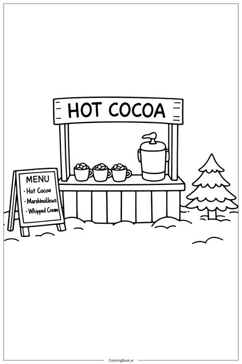 January Hot Cocoa Stand Coloring Page (Free PDF&PNG Printable)