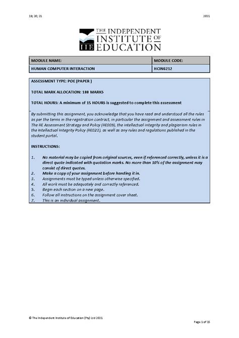 POE for HCIN6212: Human-Computer Interaction Assessment Guide - Studocu
