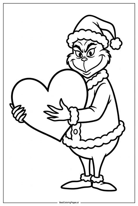 Grinch hugging heart Coloring Page - Free Printable | BestColoringPages AI