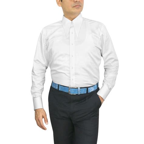 Buy Men's Spear Collar 100% Cotton Shirt White Extra Long Point Collar ...