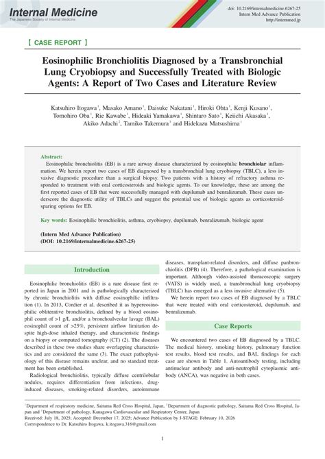 (PDF) Eosinophilic Bronchiolitis Diagnosed by a Transbronchial Lung ...