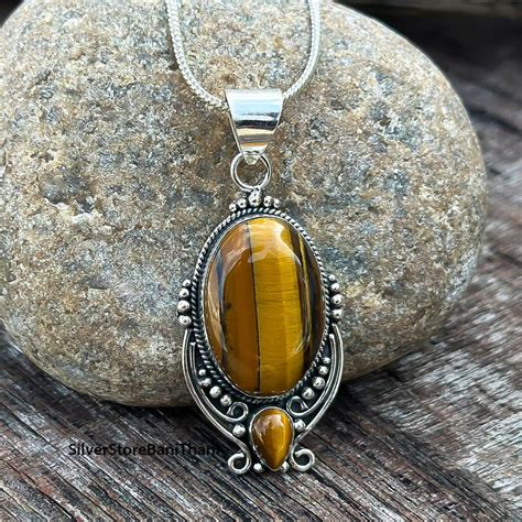 Handmade Tiger Eye 925 Sterling Silver Pendant Necklace - Etsy