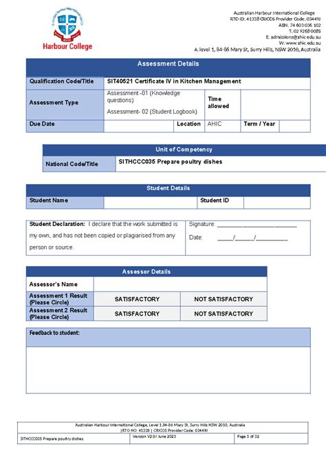SIT40521 Certificate IV in Kitchen Management: Prepare Poultry Dishes ...