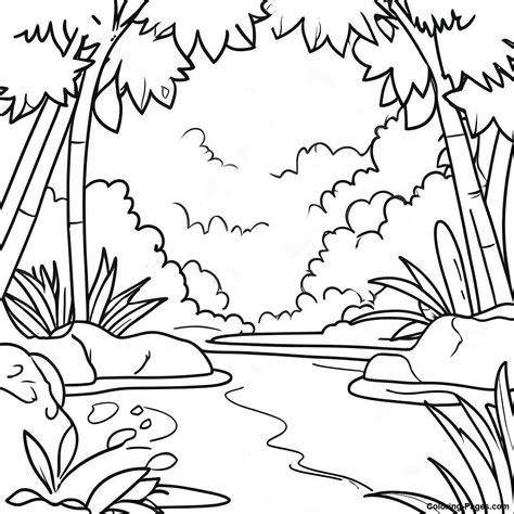 Lush Tropical Rainforest Coloring Page | Coloring-Pages.com