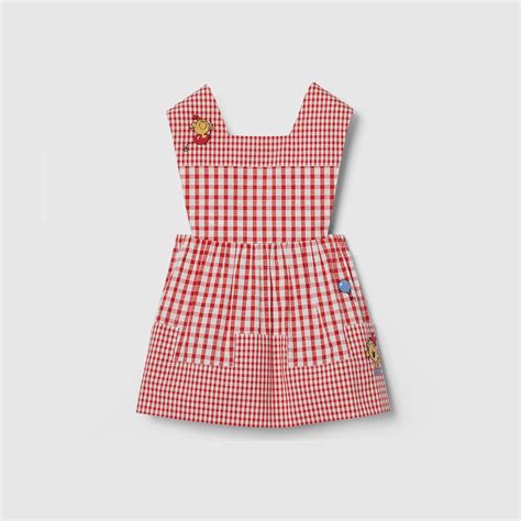 Baby gingham cotton dress in red and white | GUCCI® ZA