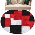 Black Red Patchwork Large Round Rug 7Ft Modern Abstract Red Black White ...
