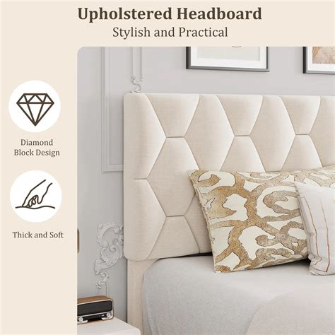 Garvee King Bed Frame with Upholstered Headboard, Heavy-Duty Platform ...