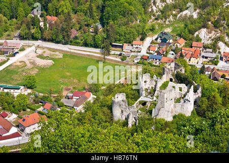 Croatia, Samobor, medieval fortress ruins and forest mountain landscape ...