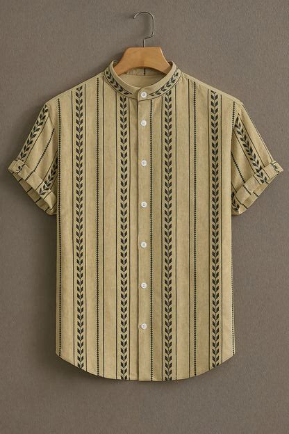Men’s Ethnic Stripe Print Short Sleeve Shirt – elitebok