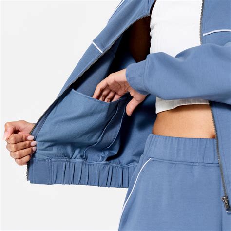 Chaqueta Bomber Mujer Azul Ribete Blanco Cremallera | Decathlon