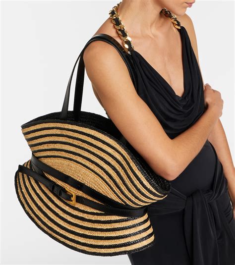 Raffia-effect striped shoulder bag in black - Balmain | Mytheresa