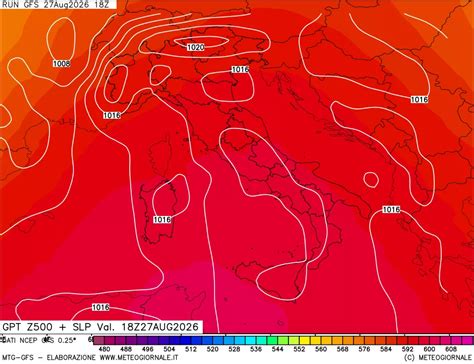 Modello meteo GFS Focus Italia: mappa 500 hPa GPT + Press SLM
