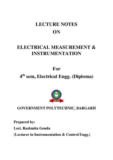 LECTURE NOTES ON ELECTRICAL MEASUREMENT INSTRUMENTATION (Th.3) - Studocu