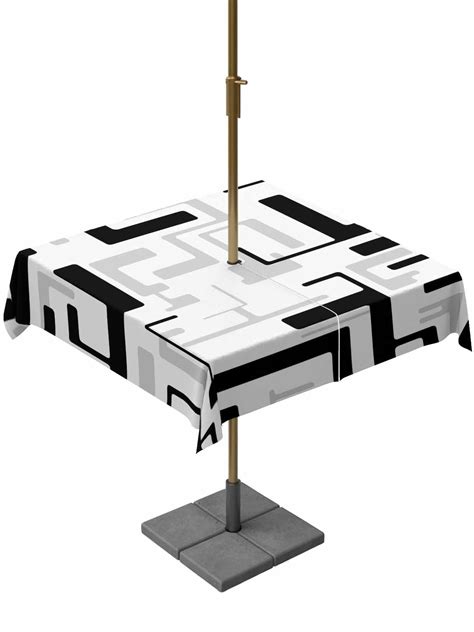 Black Gray Geometric Stripes Square Outdoor Tablecloth with Umbrella Hole Modern Abstract Lines ...