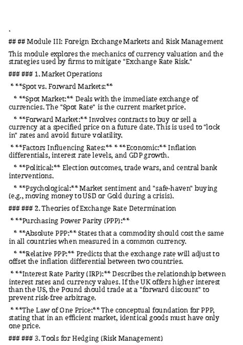 Foreign Exchange Markets & Risk Management (Module IV) - Studocu