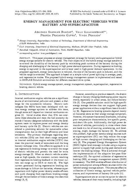 Energy Management Strategies for EVs: HESS with Battery ...