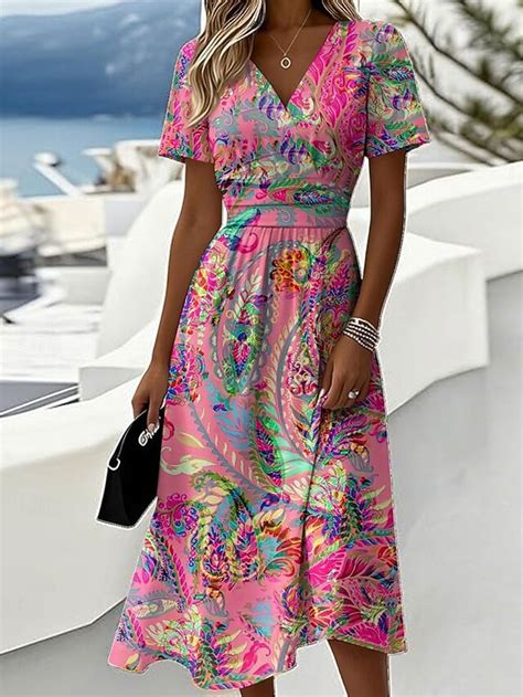 Women's Midi Dress A Line Dress Vacation Casual Boho Regular Fit Floral ...