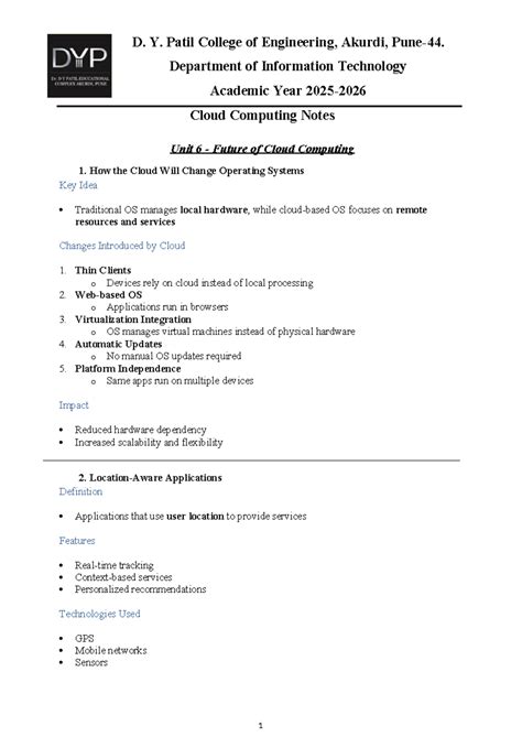 CC IT Cloud Computing Unit 6 Notes: Future Trends and Innovations - Studocu