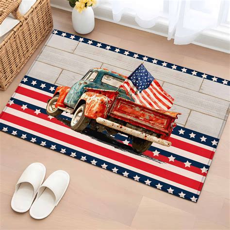 Area Rug 2x3ft, Retro Truck with American Flag Washable Rugs for Living ...