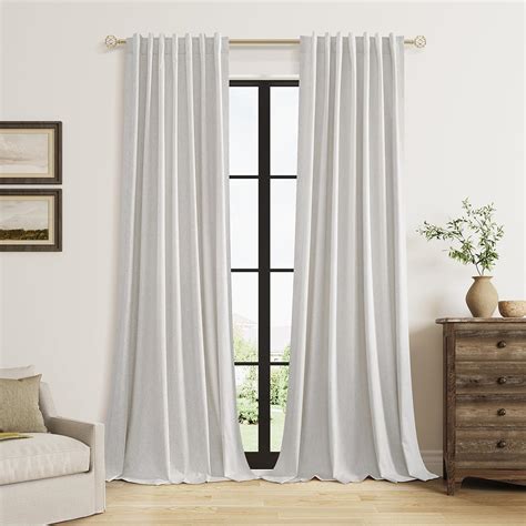 Amazon.com: Guken 90 Inch Long Natural 100% Blackout Linen Curtains for ...