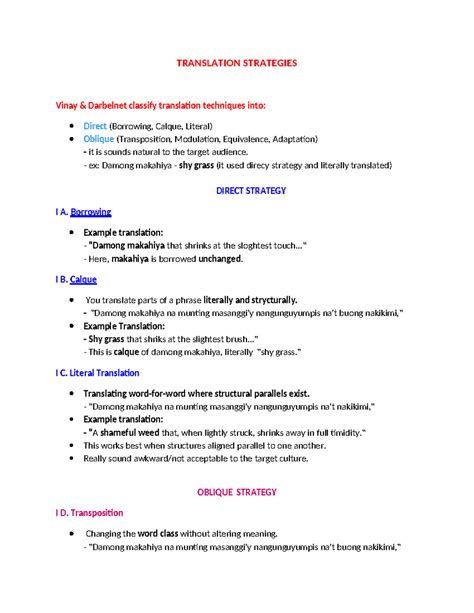 LITT-2108 Translation Strategies: Techniques by Vinay and Darbelnet ...