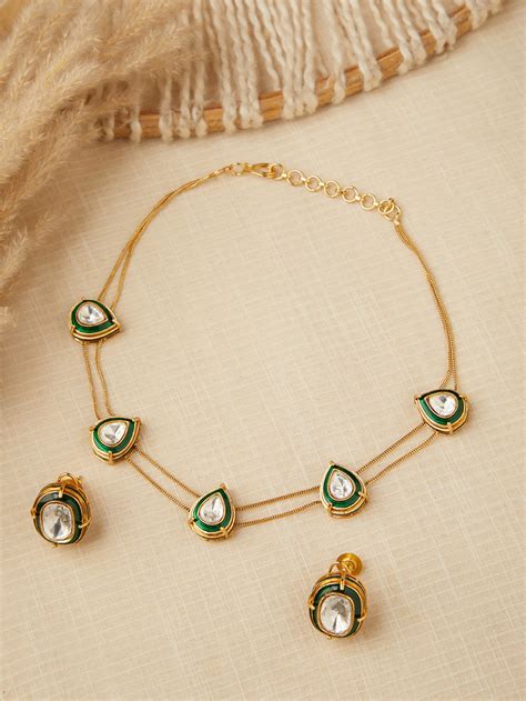 Gold Plated Handcrafted Brass Necklace with Earrings- Set of 2