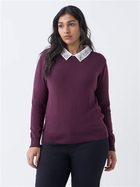 Buy Gia Plum Embellished Sweater from Westside