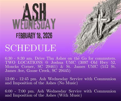 Ash Wednesday - Service Information, 512 St. James Ave., Goose Creek ...