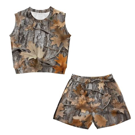 chaqlin Hunting Retro Leaf Camouflage Two Piece Outfit for Girls Short Set Size 11-12 Sleeveless ...