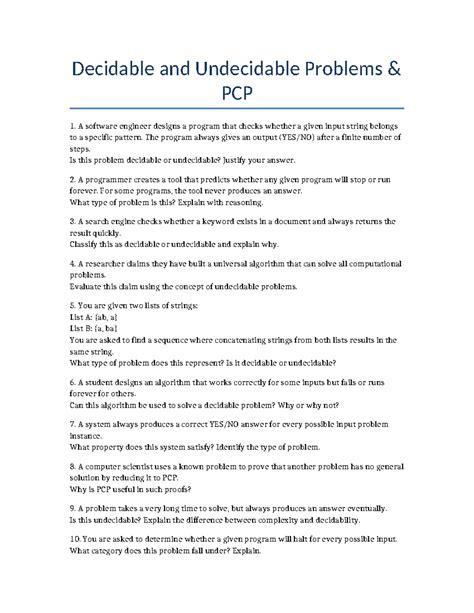Decidability and Undecidability in Computation - PCP Notes - Studocu