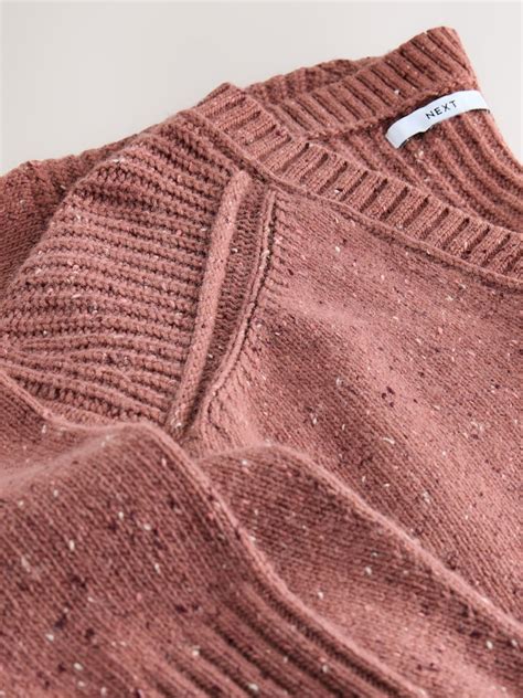 Buy Blush Pink Cotton And Wool Blend Longline V-Neck Jumper from Next India