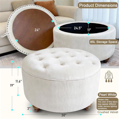 Modscape 30-Inch Large Round Velvet Storage Ottoman Coffee Table ...