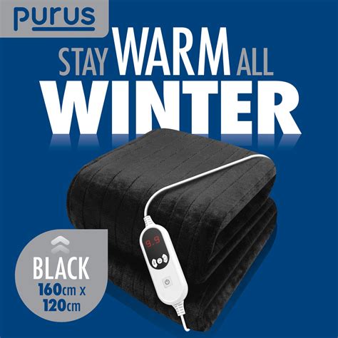 Purus Black Electric Heated Blanket | Soft Fleece Throw with Timer ...