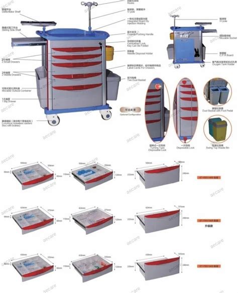Hospital Trolley And Crash Cart - Deluxe Abs Emergency Crash Cart ...