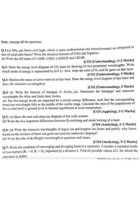 Laser T3 PYQ - JIIT: Understanding Gas Lasers & Energy Diagrams - Studocu