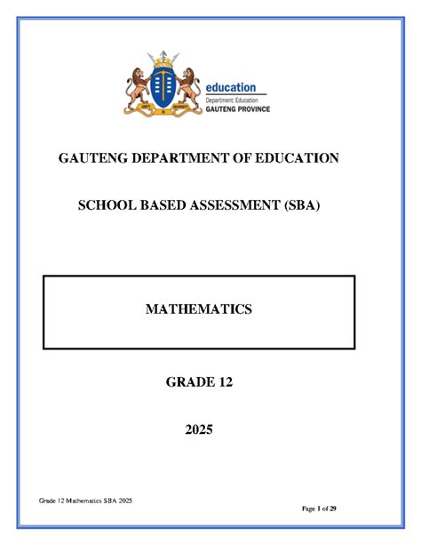 Grade 12 Mathematics SBA 2025: Investigations and Assessments - Studocu