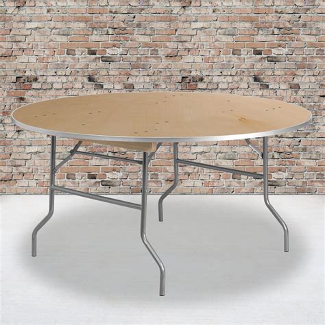 Flash Furniture 5-Foot Round Birchwood Folding Banquet Table, Hard Top ...