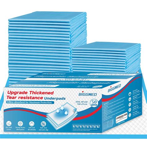 BIGGMED Tear-Resistant Incontinence Bed Pads 40 x 36 (50 Count ) with ...