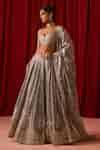 Buy Grey Tissue Embroidery, Sequins, Zari Sweetheart Neck Lehenga Set ...