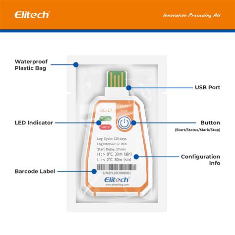 Elitech RC-17 Disposable Single-Use Temperature Recorder Data Logger U ...