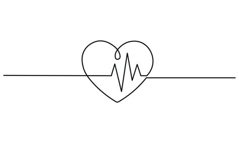 continuous one line drawing Heart with heartbeat line and a drip symbol inside it illustration ...