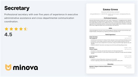 Secretary Resume Example - Professional Template | Minova - Resume AI Assistant