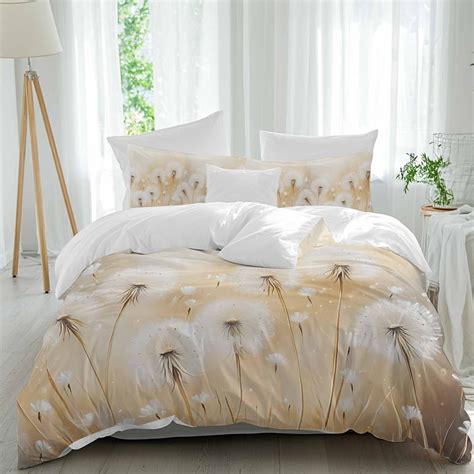 3 Piece White Dandelion Duvet Cover Set Queen Size,Microfiber Comforter ...