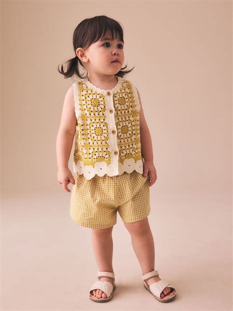 Buy Ochre Yellow Crochet Top and Short set (12mths-7yrs) from Next India